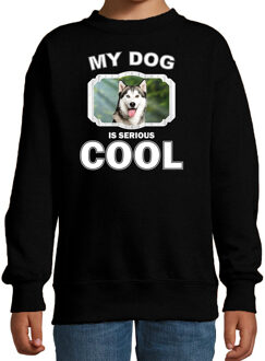 Bellatio Decorations Husky honden trui / sweater my dog is serious cool zwart - kinderen - Siberische huskys liefhebber cadeau sweaters 12-13 jaar (152/164)