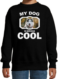 Bellatio Decorations Husky honden trui / sweater my dog is serious cool zwart voor kinderen