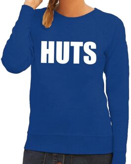 Bellatio Decorations HUTS tekst sweater blauw voor dames 2XL