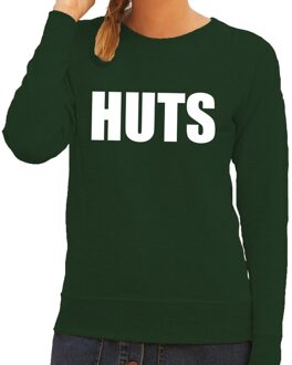 Bellatio Decorations HUTS tekst sweater groen voor dames L