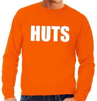 Bellatio Decorations HUTS tekst sweater oranje voor heren