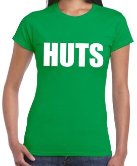 Bellatio Decorations HUTS tekst t-shirt groen dames XS