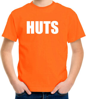 Bellatio Decorations HUTS tekst t-shirt oranje voor kids L (146-152)