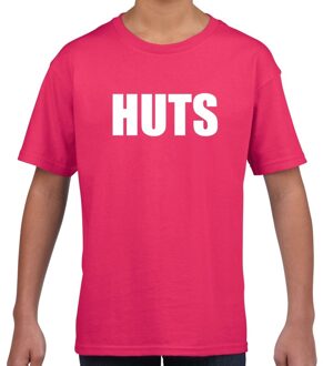 Bellatio Decorations HUTS tekst t-shirt roze kids L (146-152)