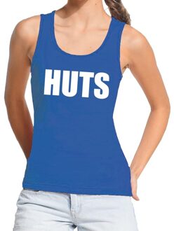 Bellatio Decorations HUTS tekst tanktop / mouwloos shirt blauw dames L