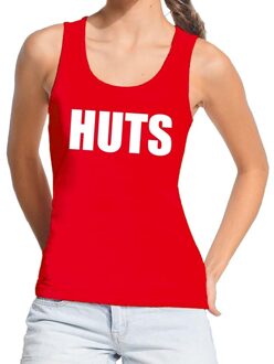 Bellatio Decorations HUTS tekst tanktop / mouwloos shirt rood dames L