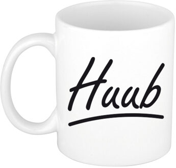 Bellatio Decorations Huub Naam koffiemok - beker - met sierlijke letters - wit - 300 ml - Cadeau - Heren