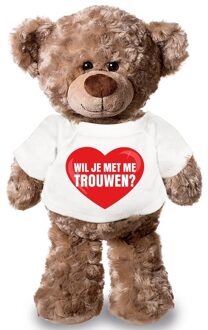 Bellatio Decorations Huwelijksaanzoek knuffelbeer met t-shirt 43 cm - Knuffelberen Bruin