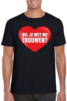 Bellatio Decorations Huwelijksaanzoek t-shirt Wil je met me trouwen zwart heren