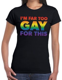 Bellatio Decorations I am far too gay for this gay pride t-shirt zwart voor dames XL