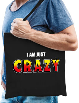 Bellatio Decorations I am just crazy tas / shopper zwart katoen heren - Feest Boodschappentassen