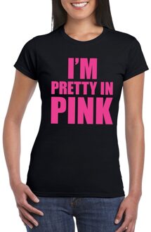 Bellatio Decorations I am pretty in pink shirt zwart dames XS - Feestshirts