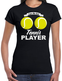 Bellatio Decorations I am the best tennisplayer boobs t-shirt zwart dames L - Feestshirts