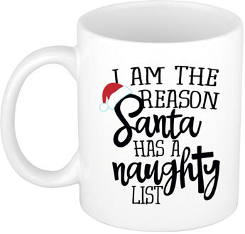 Bellatio Decorations I am the reason Santa has a naughty list cadeau mok/beker Kerstmis 300 ml - Bekers Wit