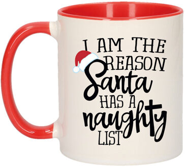 Bellatio Decorations I am the reason Santa has a naughty list cadeau mok/beker rood Kerstmis 300 ml - Bekers