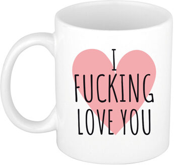 Bellatio Decorations I fucking love you cadeau koffiemok / theebeker wit met hartje 300 ml - feest mokken