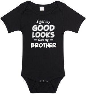 Bellatio Decorations I get my good looks from my brother romper / rompertje - zwart - unisex - jongens / meisjes - kraamcadeau / geboorte cadeau - zwart rompertje voor baby 56 (1-2 maanden)