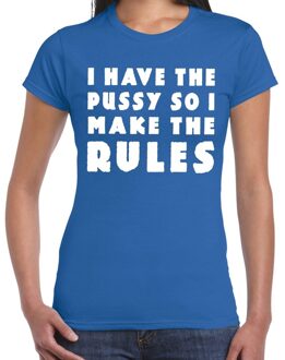 Bellatio Decorations I have the pussy fun tekst t-shirt blauw voor dames 2XL