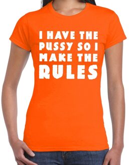 Bellatio Decorations I have the pussy fun tekst t-shirt oranje voor dames