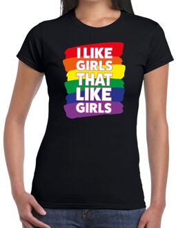 Bellatio Decorations I like girls that like girls gay pride t-shirt zwart voor dames 2XL