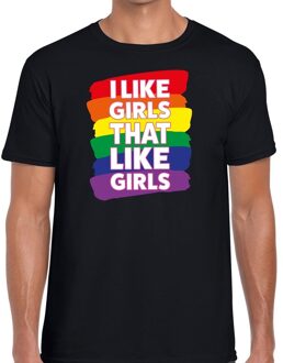 Bellatio Decorations I like girls that like girls gay pride t-shirt zwart voor heren 2XL