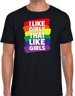 Bellatio Decorations I like girls that like girls gay pride t-shirt zwart voor heren