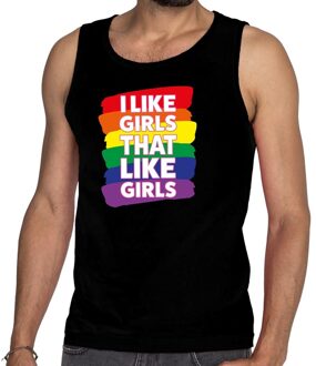 Bellatio Decorations I like girls that like girls gay pride tanktop zwart heren 2XL