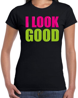 Bellatio Decorations I look good fun tekst t-shirt zwart dames XS