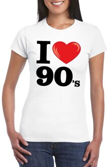 Bellatio Decorations I love 90's thema t-shirt - wit - voor dames - Nineties verkleedkleding - korte mouwen