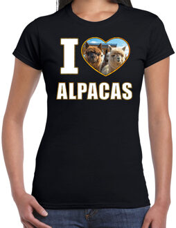 Bellatio Decorations I love alpacas t-shirt met dieren foto van een alpaca zwart voor dames - cadeau shirt alpacas liefhebber 2XL