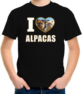 Bellatio Decorations I love alpacas t-shirt met dieren foto van een alpaca zwart voor kinderen - cadeau shirt alpacas liefhebber L (146-152)