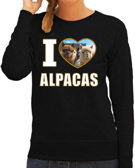 Bellatio Decorations I love alpacas trui met dieren foto van een alpaca zwart voor dames - cadeau sweater alpacas liefhebber 2XL