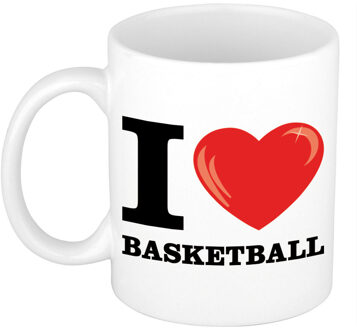 Bellatio Decorations I Love Basketball cadeau mok / beker wit met hartje 300 ml - feest mokken Multikleur