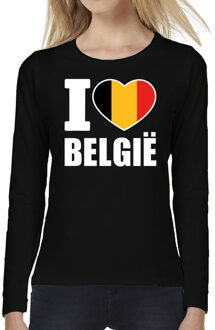 Bellatio Decorations I love Belgie supporter t-shirt met lange mouwen / long sleeves voor dames - zwart - Belgie landen shirtjes - Belgische fan kleding dames L