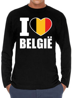 Bellatio Decorations I love Belgie supporter t-shirt met lange mouwen / long sleeves voor heren - zwart - Belgie landen shirtjes - Belgische fan kleding heren 2XL