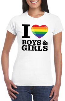 Bellatio Decorations I love boys & girls bi regenboog t-shirt wit dames 2XL - Feestshirts