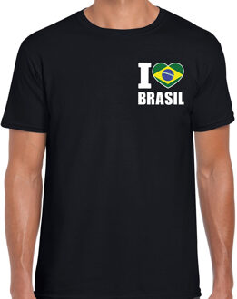 Bellatio Decorations I love Brasil / Brazilie landen shirt zwart voor heren - borst bedrukking 2XL