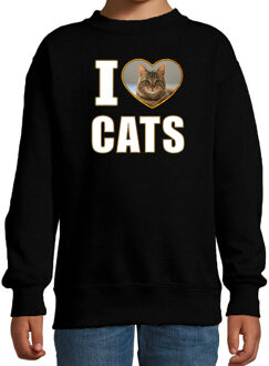 Bellatio Decorations I love cats sweater met dieren foto van een bruine kat zwart voor kinderen - cadeau trui katten liefhebber - kinderkleding / kleding 14-15 jaar (170/176)