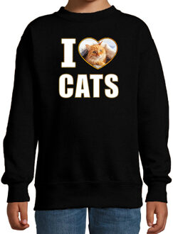 Bellatio Decorations I love cats sweater met dieren foto van een rode kat zwart voor kinderen - cadeau trui katten liefhebber - kinderkleding / kleding 12-13 jaar (152/164)