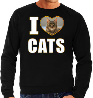 Bellatio Decorations I love cats sweater / trui met dieren foto van een bruine kat zwart voor heren