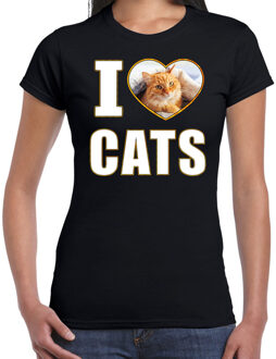 Bellatio Decorations I love cats t-shirt met dieren foto van een rode kat zwart voor dames - cadeau shirt katten liefhebber 2XL