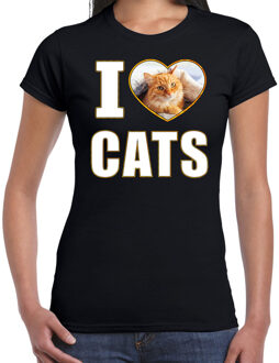 Bellatio Decorations I love cats t-shirt met dieren foto van een rode kat zwart voor dames
