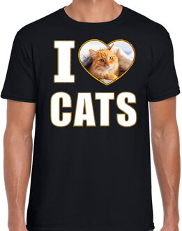 Bellatio Decorations I love cats t-shirt met dieren foto van een rode kat zwart voor heren - cadeau shirt katten liefhebber 2XL