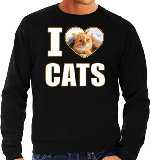 Bellatio Decorations I love cats trui met dieren foto van een rode kat zwart voor dames - cadeau sweater katten liefhebber 2XL