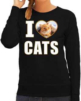 Bellatio Decorations I love cats trui met dieren foto van een rode kat zwart voor dames - cadeau sweater katten liefhebber 2XL