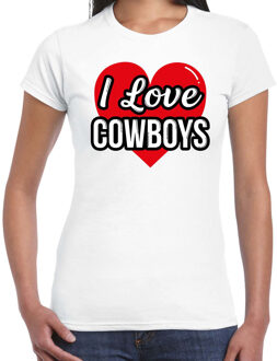 Bellatio Decorations I love Cowboys verkleed t-shirt wit voor dames - Outfit western verkleed feest 2XL