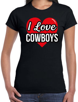 Bellatio Decorations I love Cowboys verkleed t-shirt zwart voor dames - Outfit western verkleed feest 2XL