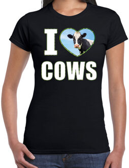 Bellatio Decorations I love cows t-shirt met dieren foto van een koe zwart voor dames - cadeau shirt koeien liefhebber 2XL