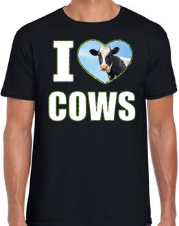 Bellatio Decorations I love cows t-shirt met dieren foto van een koe zwart voor heren - cadeau shirt koeien liefhebber 2XL