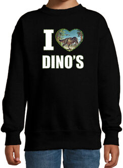 Bellatio Decorations I love dino's sweater met dieren foto van een dino zwart voor kinderen - cadeau trui T-Rex dinosaurus liefhebber - kinderkleding / kleding 12-13 jaar (152/164)